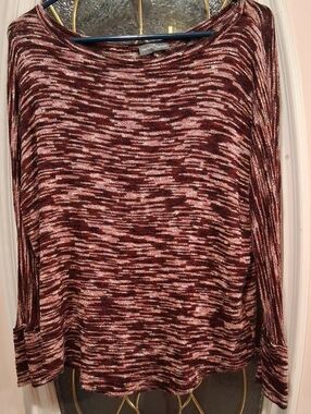 Market & Spruce Marled Burgundy and Pink Crewneck Sweater